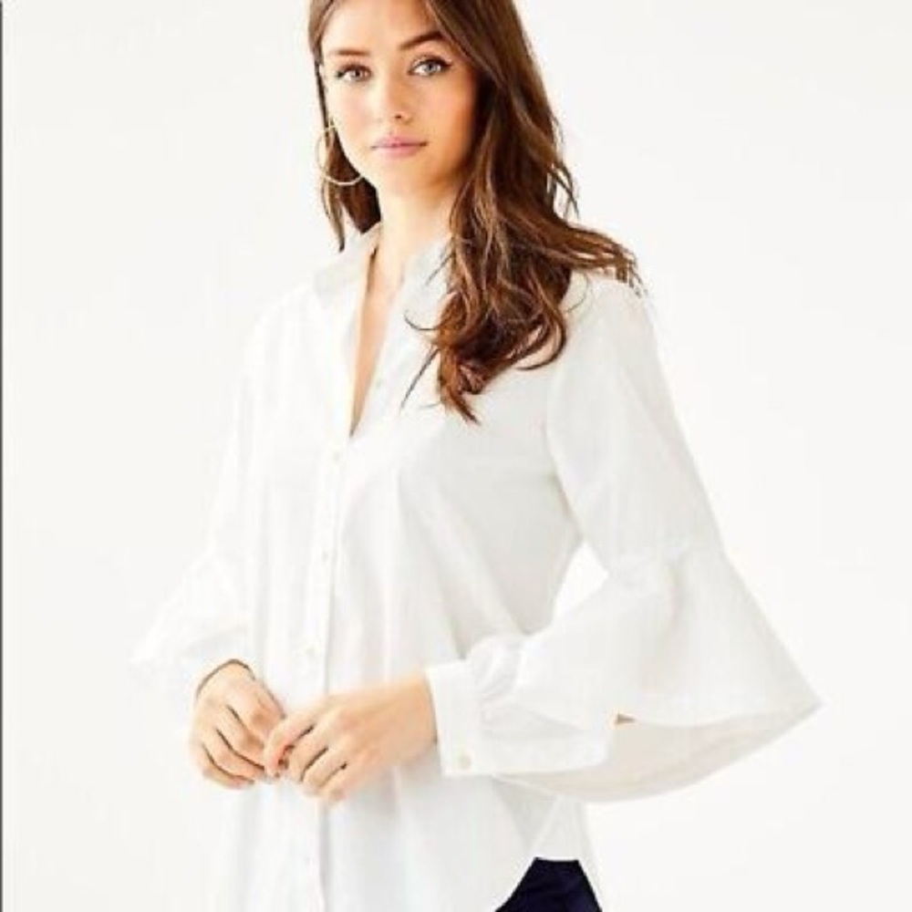 Lilly Pulitzer White Natalia Founce Billowy Top sz S